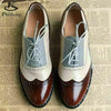 Men Handmade Shoes Brown Leather White & Grey Oxford Brogue Formal Casual Boots