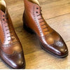 Brown Leather Shoes Formal Casual Men High Ankle Rounded Wingtip Lace up Boots