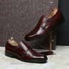 Men's Handmade Dark Brown Genuine Leather Cap Toe Double Monk Strap Formal Shoes