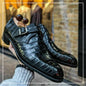 Handmade Black Crocodile Texture Single Monk Strap Leather Boots for Men