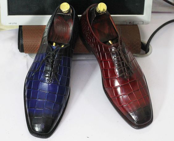 Premium Quality Handmade Genuine Croc Print Leather Oxford Lace up Dress Shoes