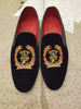 Men Handmade Shoes Black Velvet Slippers Embroidery Loafers Slip On Party Wear