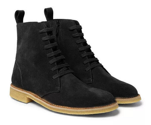 Men's Handmade Black Suede Leather Ankle High Dress Lace up Chukka Boots