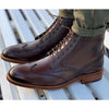 Handmade Men Coffee Brown Wingtip Boots Brogue Ankle Combat Formal Dress Shoes