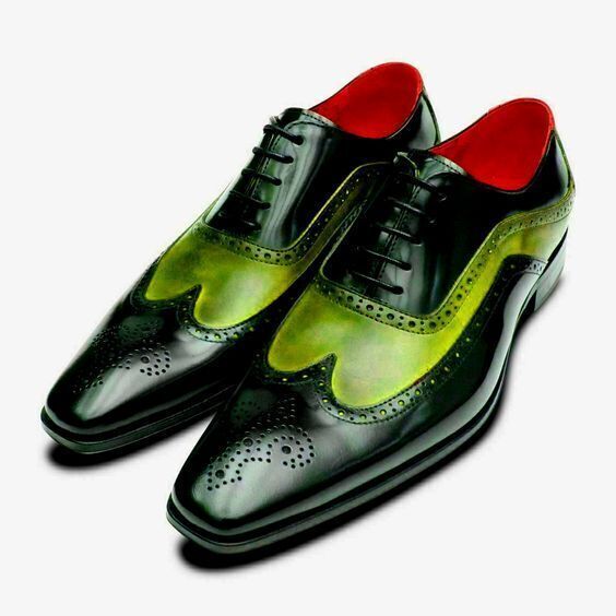 Oxford Shoes Men Handcrafted Genuine Green and Black Leather Oxford Lace up Shoe