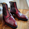 Men's Shoes Handmade Burgundy Crocodile Textured Leather Formal Casual Boots