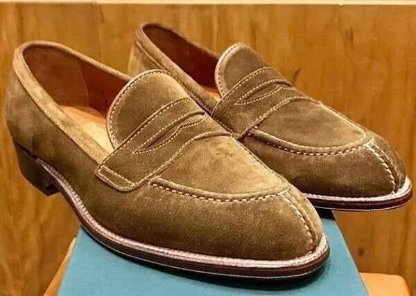 Men's Shoes Handmade Formal Casual Suede Penny Loafers Light Brown Moccasin