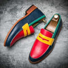 Men's Handmade Multi Leather Festival Designed Penny Slip On Moccasin Dress Shoe