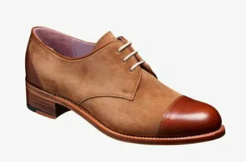 Men Handmade Derby Shoes Bespoke Two Tone Beige Suede Tan Leather Formal Boots