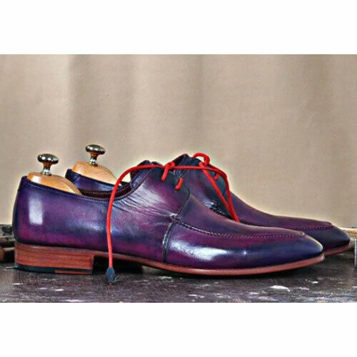 Men's Shoes Handmade Bespoke Genuine Purple Leather Derby Lace up Formal Shoe