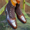 Men's Handmade Boots Crocodile Texture Brown Leather Suede Button Formal Shoes