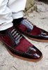 Handmade leather shoes maroon wingtip brogue toe formal wedding shoe for men