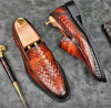 Men Shoes Brown Pure Woven Leather Bespoke Black Shaded Slip On Dress Shoes