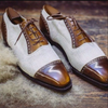 Men's Handmade Shoes Linings White Fabric & Calf Leather Oxford Formal Lace up