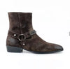 Men's Shoes Handmade Suede Leather Chocolate Brown Madrid Strap & Chain Boots