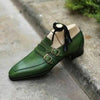 Men Shoes Green Leather Double Monk Strap Slip On Party Wear Handmade Bespoke