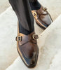 Brown Leather Shoes Men Handmade Leather Formal Casual Double Monk Straps