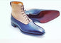 Men's Shoes Handmade Leather Formal Two Tone Blue & Beige Lace Up Ankle Boots