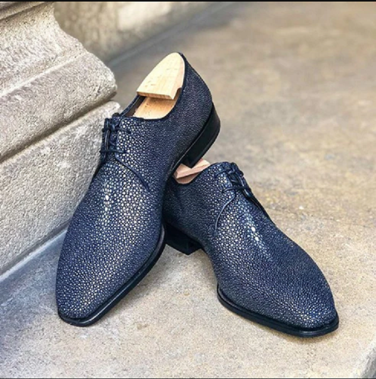 Men's Shoes Handmade Blue Stingray Fish leather Oxford shoe Lace up Formal