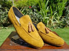 Men Handmade Shoes Genuine Tan Suede Loafers Slip-On Tassels Formal Casual Boots