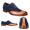 Men Handmade Shoes Wingtip Tan Navy Blue Suede & Leather Formal Brogue Boots