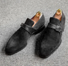 Men's Handmade Shoes Black Suede Monk Buckle Slip On Formal Dress Casual Boot New