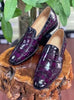 Men Shoes Handmade Leather Formal Purple Crocodile Texture Moccasin Slip On