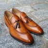 Brown Leather Shoes Formal Casual Hand Stitch Brown Tassels Loafers