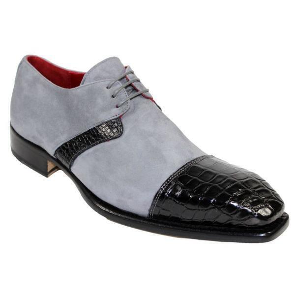 Men's Shoes Formal Handmade Leather Black & Gray Alligator Suede Oxfords