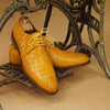 Men's New Handmade Yellow Alligator Print Derby Whole Cut Lace Up Casual Shoes