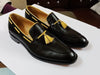 Handmade leather shoes new slip on black with yellow tassels moccasin for men