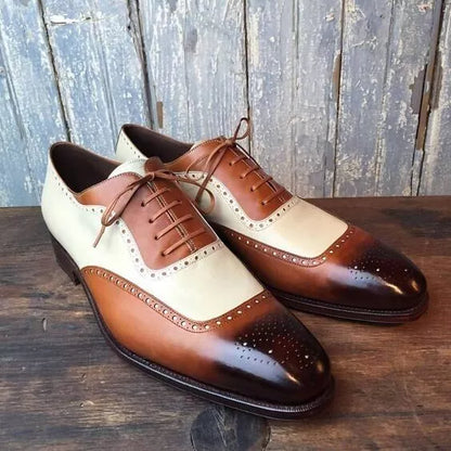 Men's Shoes Handmade Leather Three Tone Formal Casual Oxford Lace Up Shoe