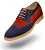 Men Handmade Shoes Two Tone Suede Leather Wingtip Red & Blue Formal Wear Boots