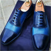 Men's Shoes Handmade Leather Formal Casual Blue Oxford Toe Cap Lace Up