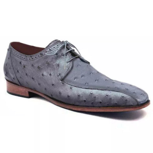 Men Shoes Handmade Leather Gray Ostrich Lace up Oxford Formal Casual Shoe