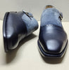 Handmade Men's Genuine Grey Suede and Black Leather Monk Strap Formal Shoes