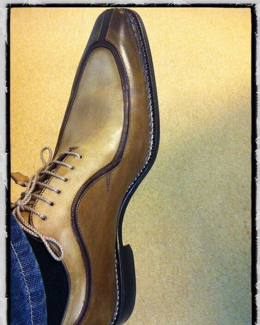 Men's Handmade Genuine Leather Oxford Lace Up Wingtip Brogue Formal Dress Shoes