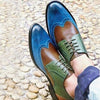 Handmade Men leather Wingtip Brogue Lace Up Derby Dress Shoes UK Size