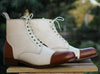 Men's Handmade Shoes White & Brown Two Tone High Ankle Lace Up Casual Boots