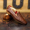 Handmade New Bespoke Brown Color Ostrich Textured Genuine Leather Slip On Loafer