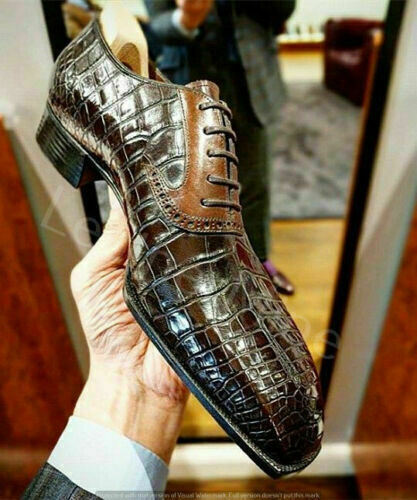 Men's Shoes Handmade Leather Crocodile Print Embossed Calfskin Oxford Dress Shoe