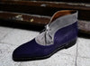 Men's Shoes Handmade Leather Gray and purple suede Chukka lace up Boots