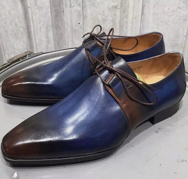 Men's Shoes Handmade Leather Formal Casual Blue Black Chukka Lace up