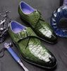 Men Shoes Handmade Leather Green Monk Crocodile Textured Formal Dress Boots