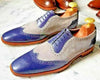 Men Handmade Shoes Blue Leather Gray Suede Oxford Brogue Lace Up Formal Boots