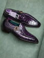 Men's Shoes Handmade Leather Purple Alligator Print Derby Lace up Formal Casual Shoes