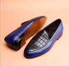 Men Shoes Handmade Blue Tone Crocodile Texture Slip On Moccasin Formal Casual