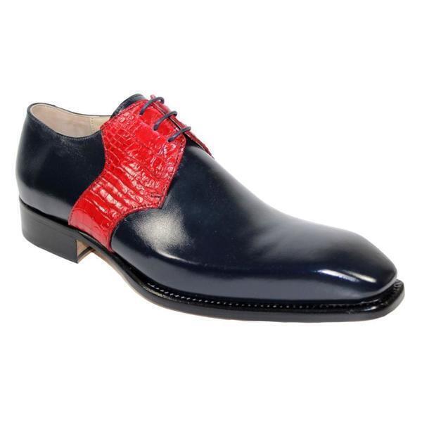 Men's Shoes Handmade Alligator Leather Formal Casual Navy Blue & Red Oxfords