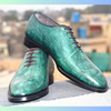 Men's Shoes Handmade Crocodile Print Green Leather Lace up Oxford Lace up Boots