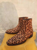 Men's Shoes Handmade Leather Leopard Texture Side Zipper Ankle High Casual Boots